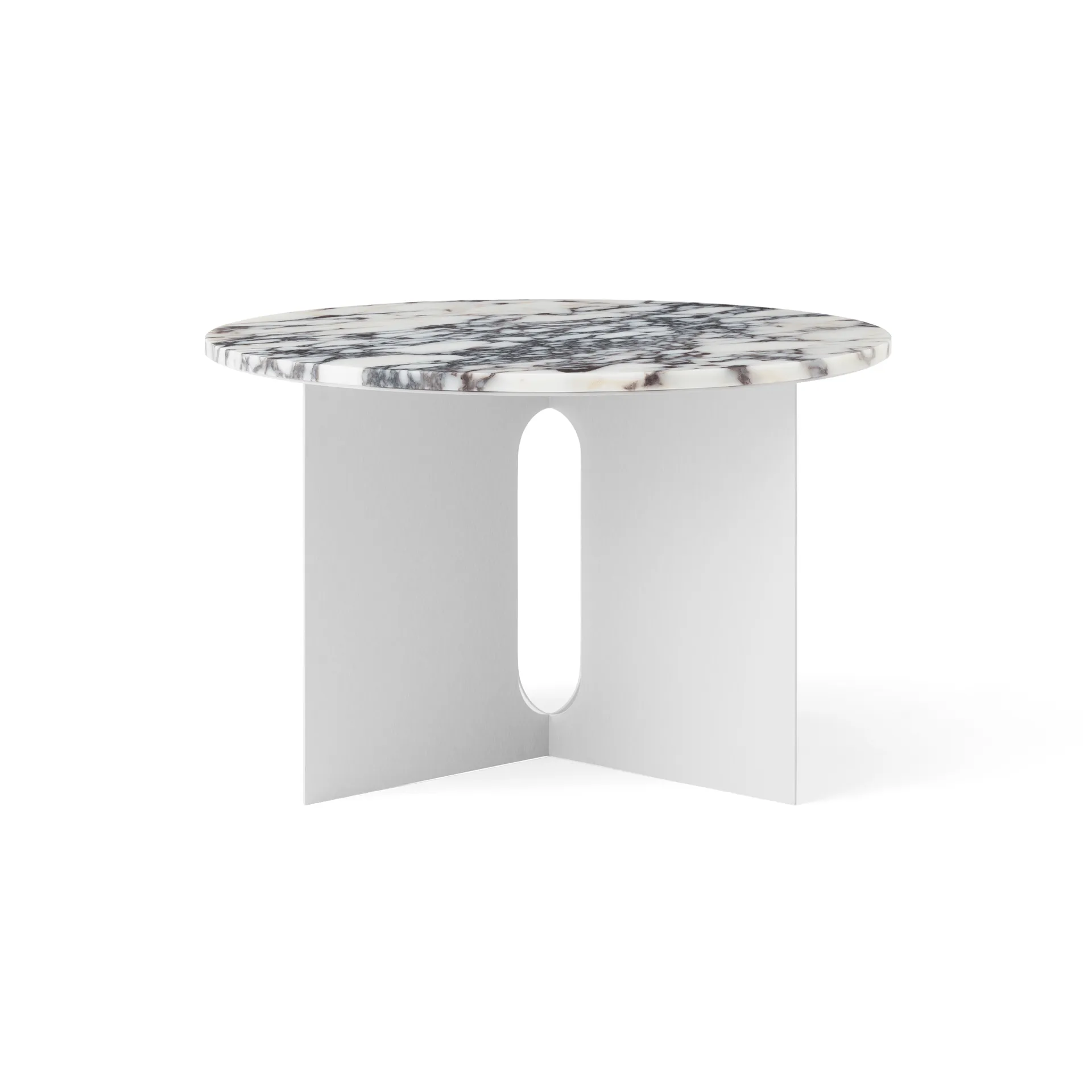 Mesa de apoio Androgyne, Calacatta Viola mármore-aço escovado, Ø65 cm Audo Copenhagen