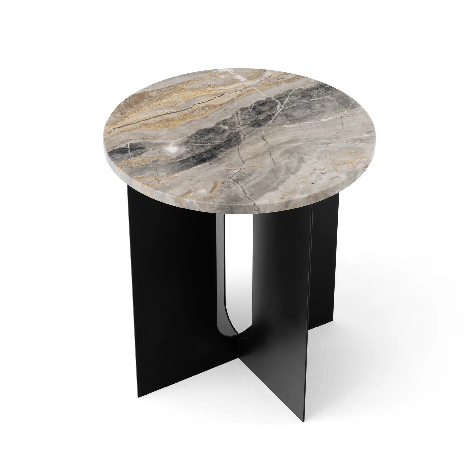 Mesa de apoio Androgyne, Grey Galaxy mármore-preto aço, Ø42 cm Audo Copenhagen
