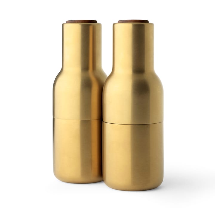 Moinho de especiarias Bottle Grinder 2 un. metal - brushed brass (tampa de nogueira) - Audo Copenhagen