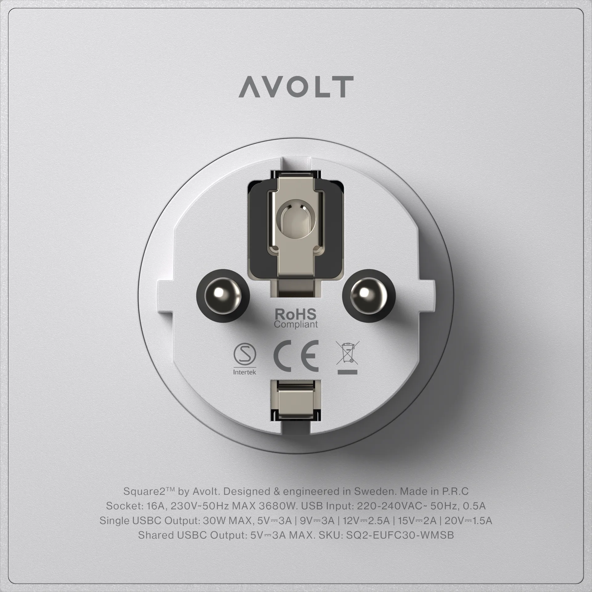 Adaptador tomada quadrado 2 , Gotland Cinzento Avolt