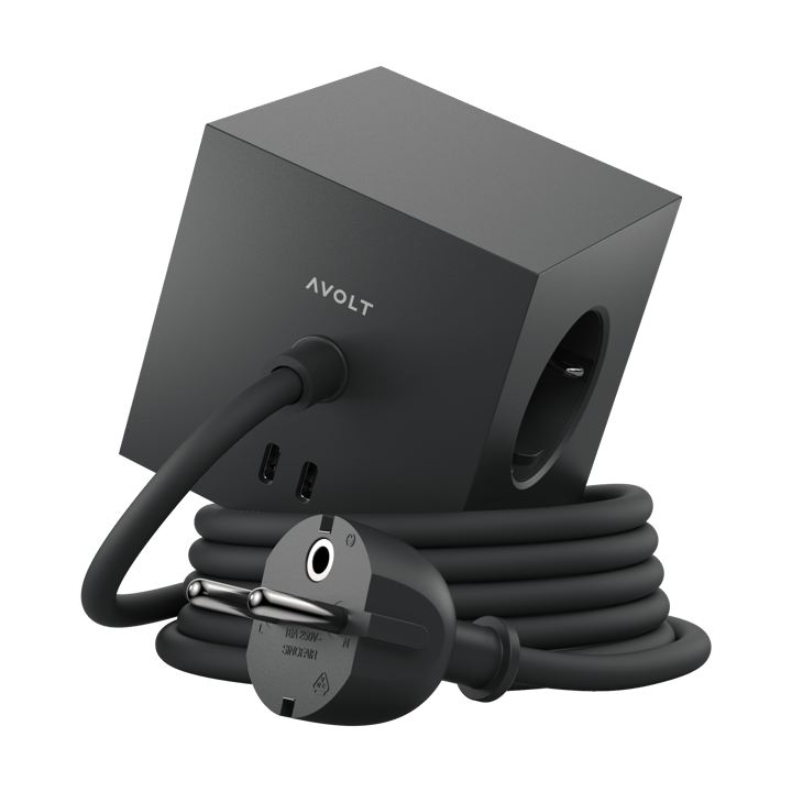 Square 1 tomada com USB-C 30W 1,8 m - Stockholm black - Avolt