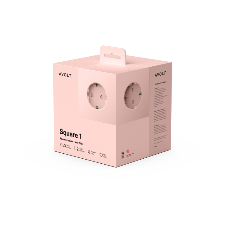 Square 1 tomada múltipla com USB-C 30W 1,8 m, New Pink Avolt