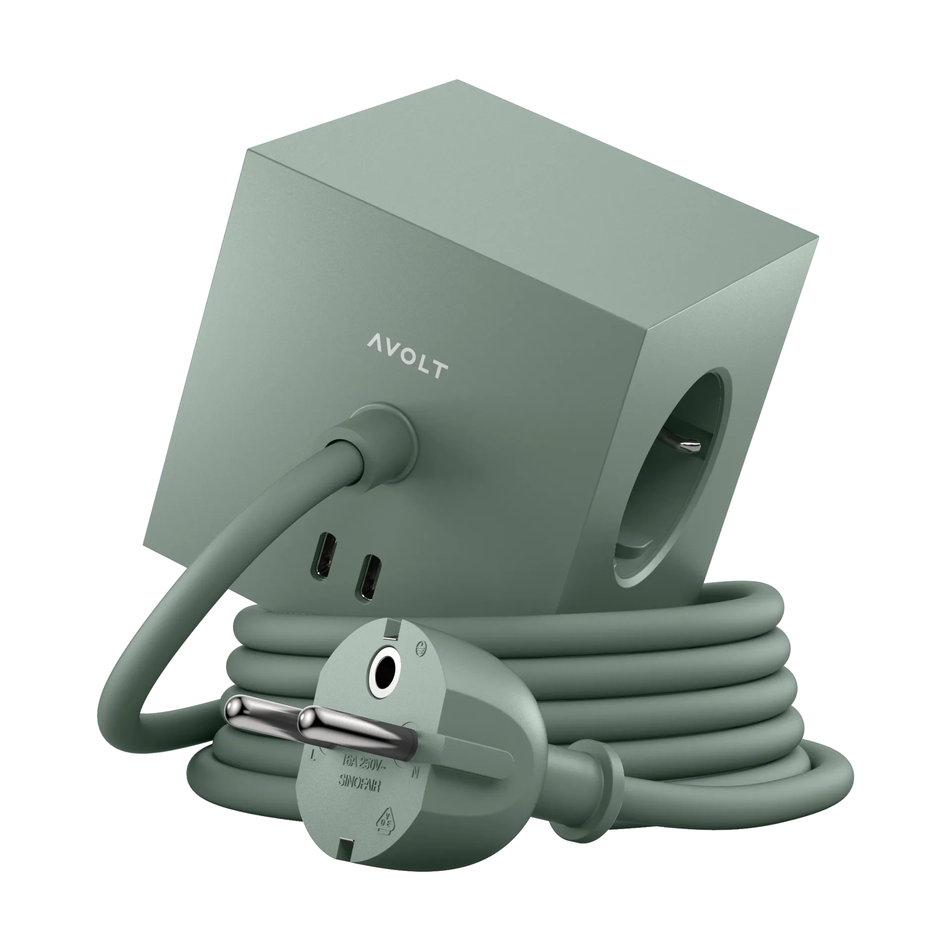 Square 1 tomada múltipla com USB-C 30W 1,8 m, Oak green Avolt