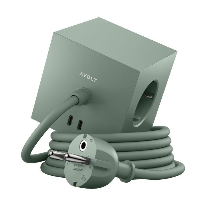 Square 1 tomada múltipla com USB-C 30W 1,8 m - Oak green - Avolt