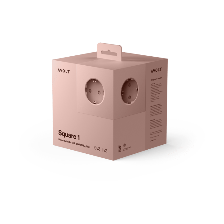 Square 1 tomada múltipla com USB-C 30W 1,8 m, Old Pink Avolt