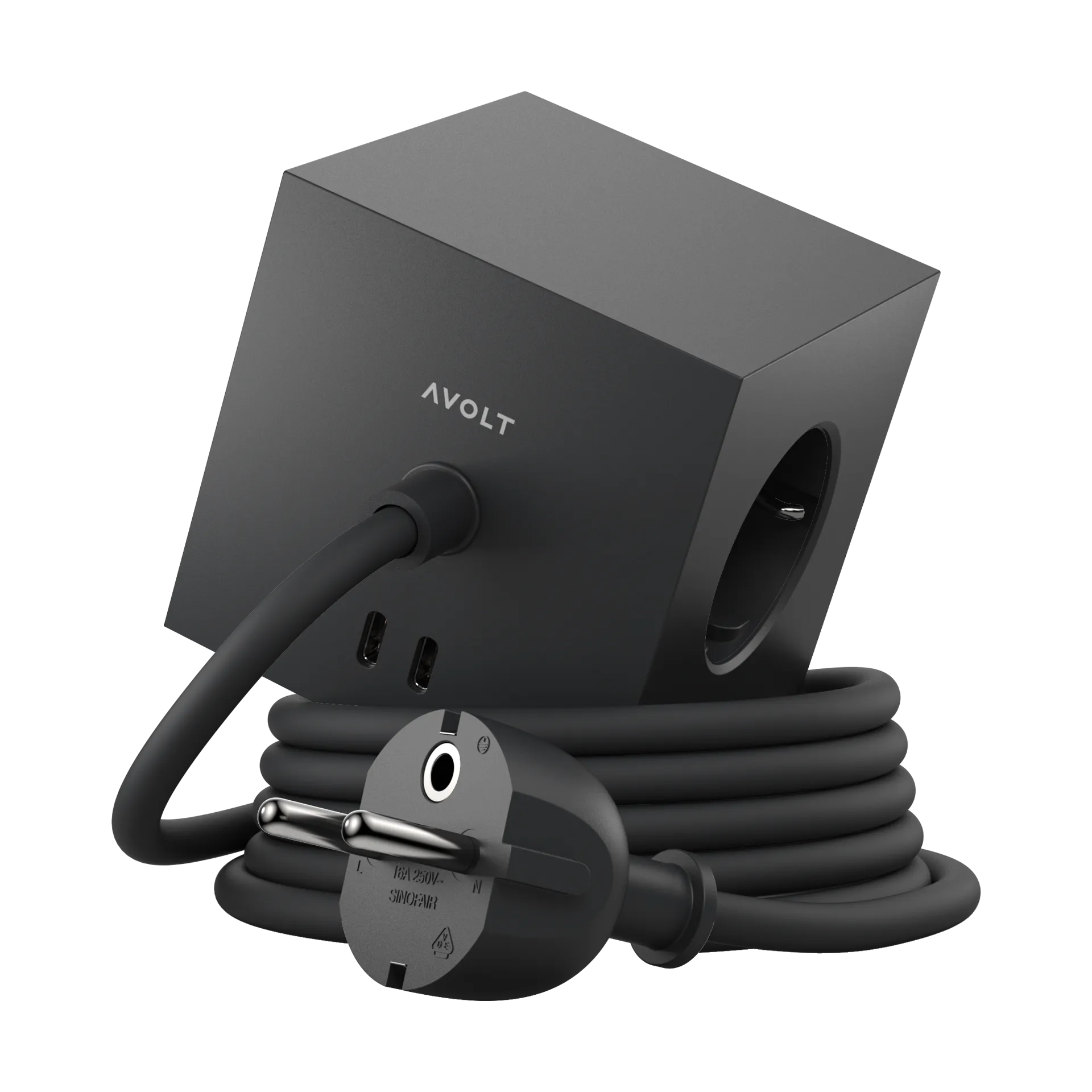 Square 1 tomada múltipla com USB-C 30W 1,8 m, Stockholm black Avolt