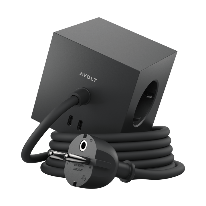 Square 1 tomada múltipla com USB-C 30W 1,8 m - Stockholm black - Avolt
