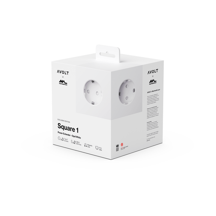 Square 1 tomada múltipla com USB-C 30W 1,8 m, White Martinelli Luce edition Avolt