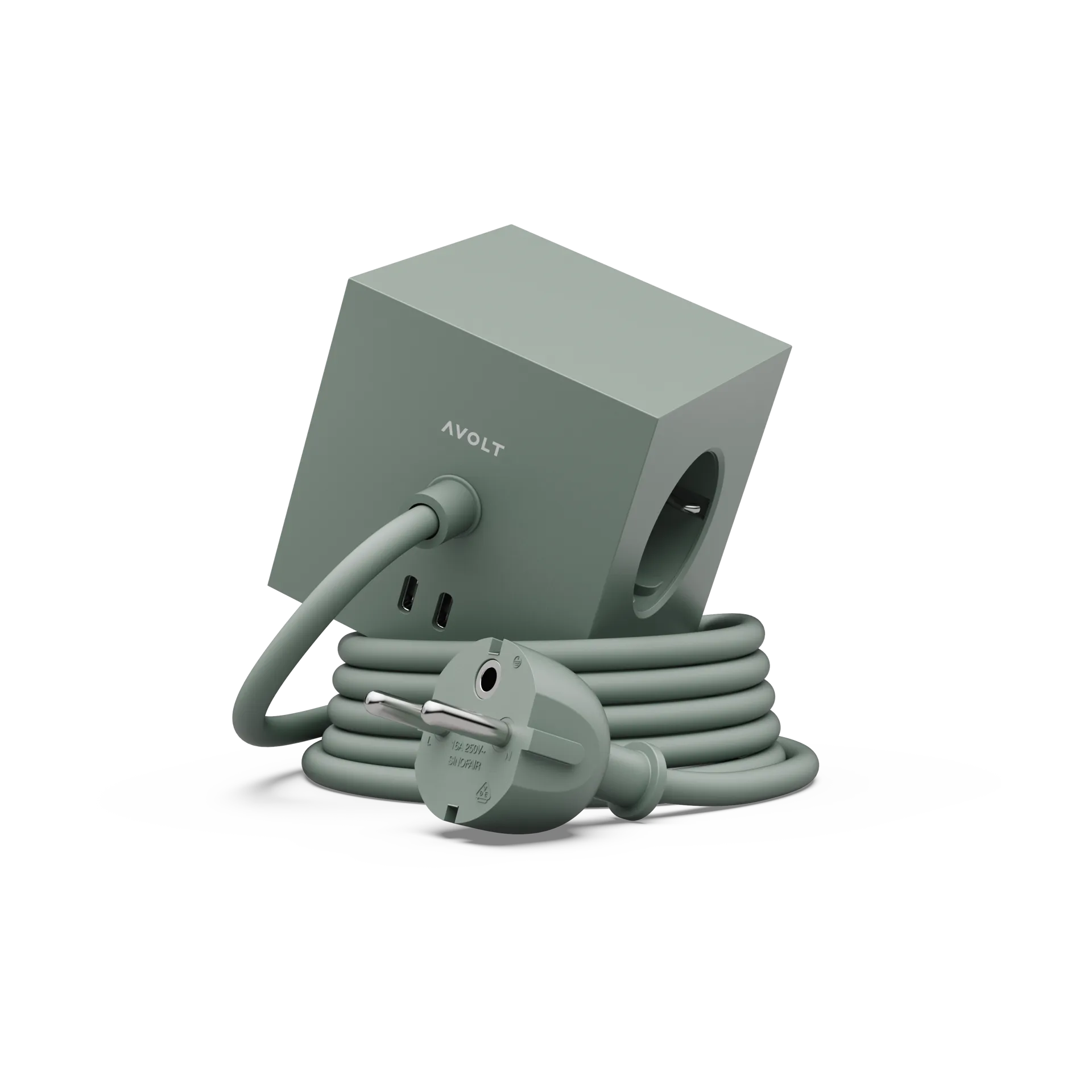 Square 1 tomada múltipla com USB-C 30W 3 m, Carvalho Verde Avolt