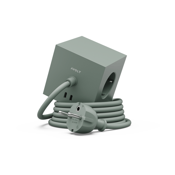 Square 1 tomada múltipla com USB-C 30W 3 m - Carvalho Verde - Avolt