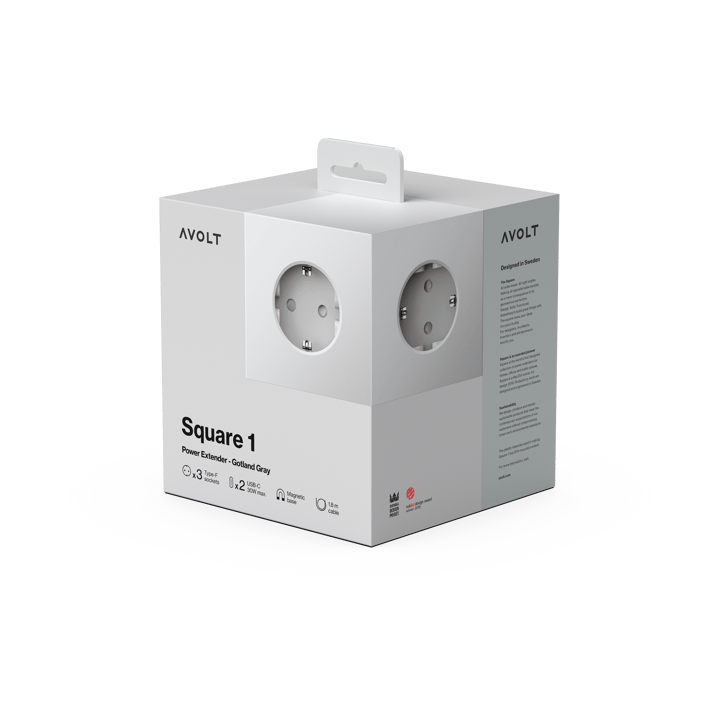 Square 1 tomada múltipla com USB-C 30W 3 m, Gotland Cinza Avolt