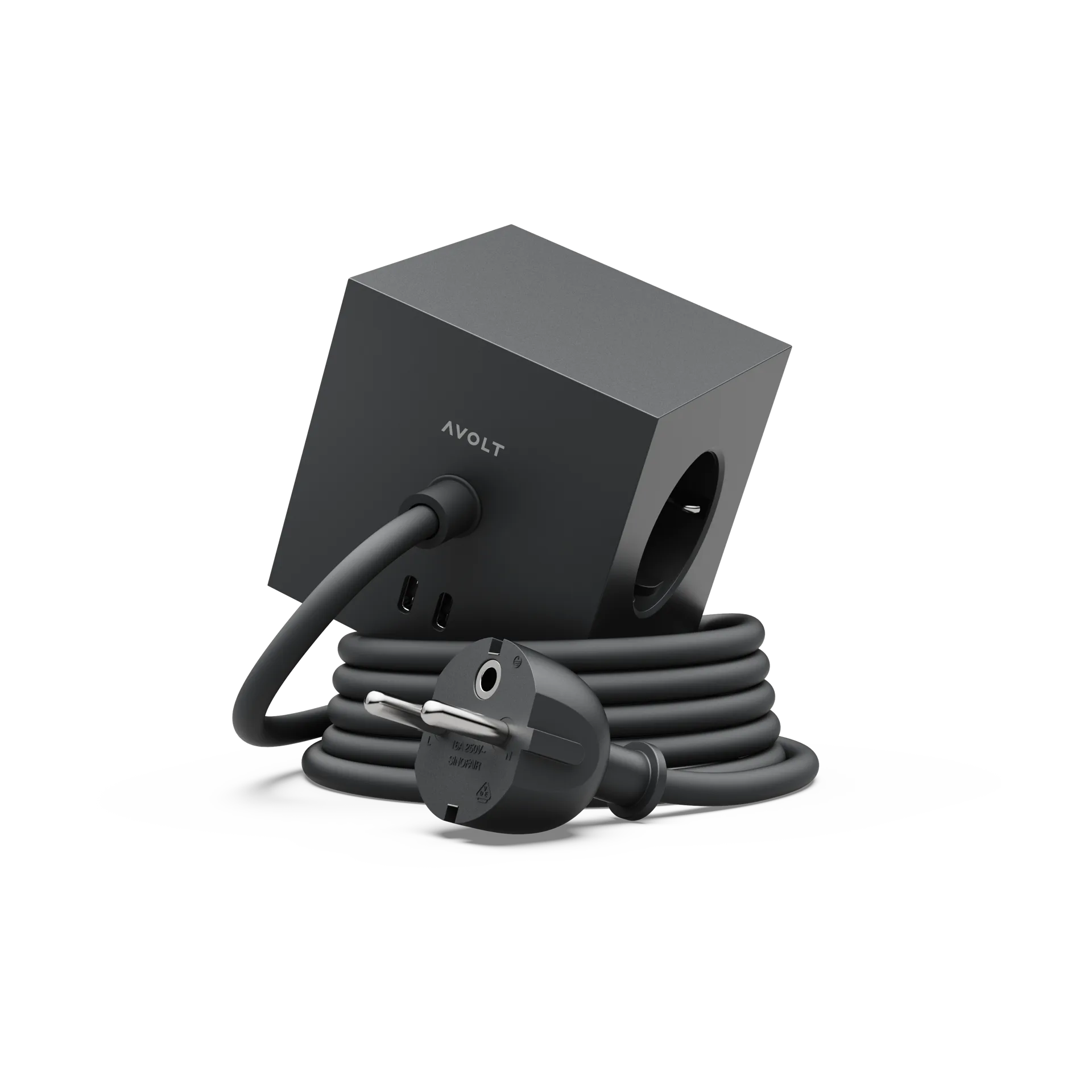Square 1 tomada múltipla com USB-C 30W 3 m, Stockholm Black Avolt