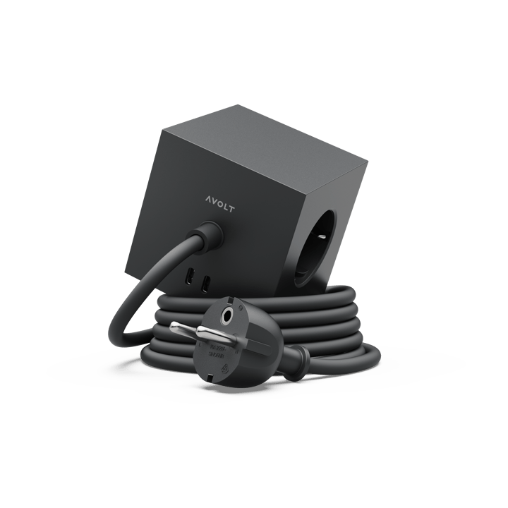Square 1 tomada múltipla com USB-C 30W 3 m - Stockholm Black - Avolt