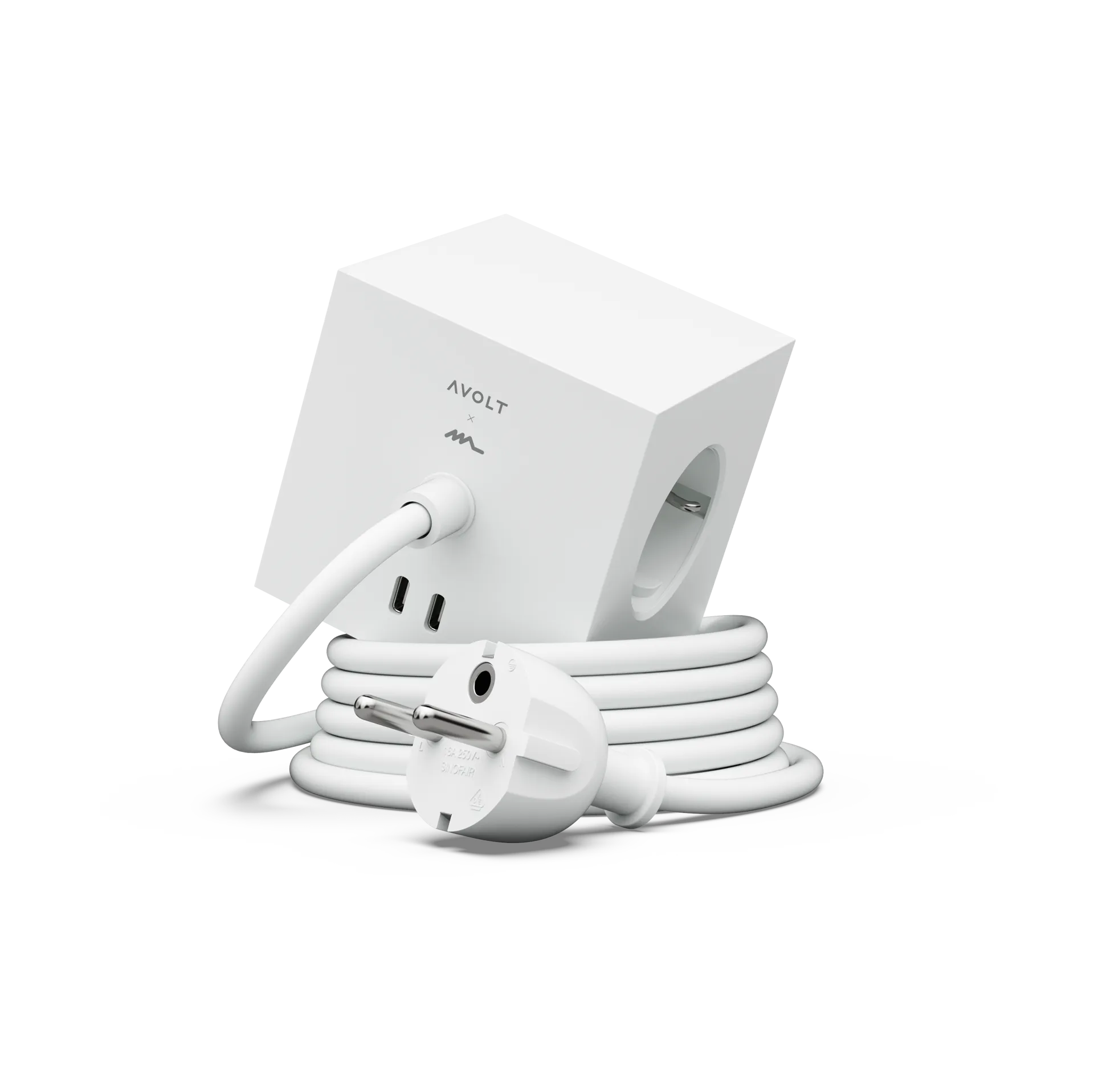 Square 1 tomada múltipla com USB-C 30W 3 m, White Martinelli Luce edition Avolt