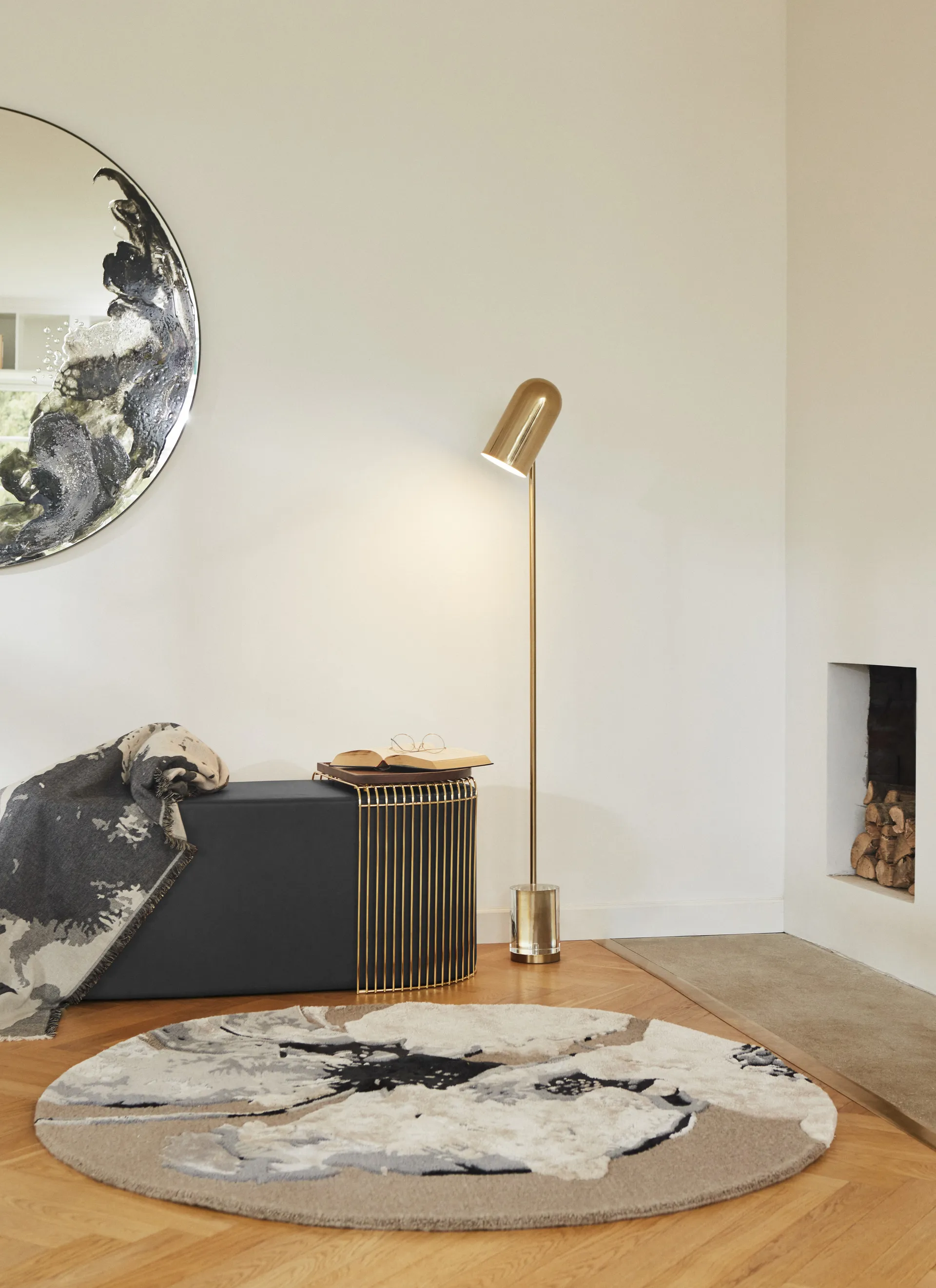 Tapete Floreo Ø200 cm, white-grey AYTM