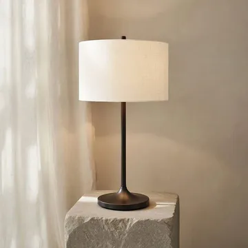 Candeeiro de mesa Soft - Linho branco-metal bronze, Ø34x64 cm - Belid