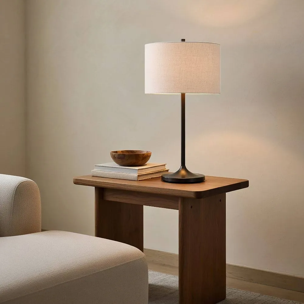 Candeeiro de mesa Soft, Linho branco-metal bronze, Ø34x64 cm Belid