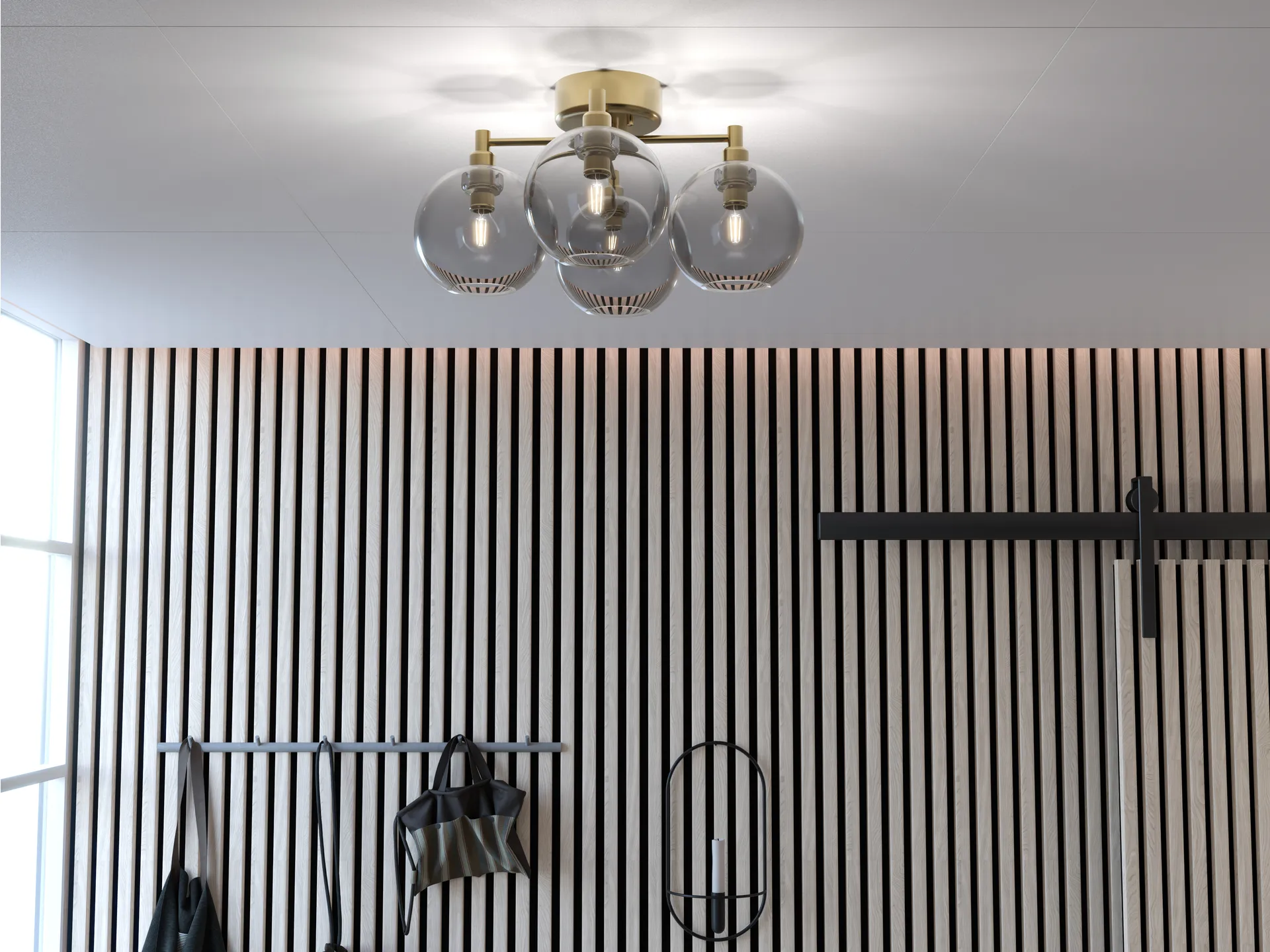 Candeeiro de teto Gloria, latão-vidro fumado Belid