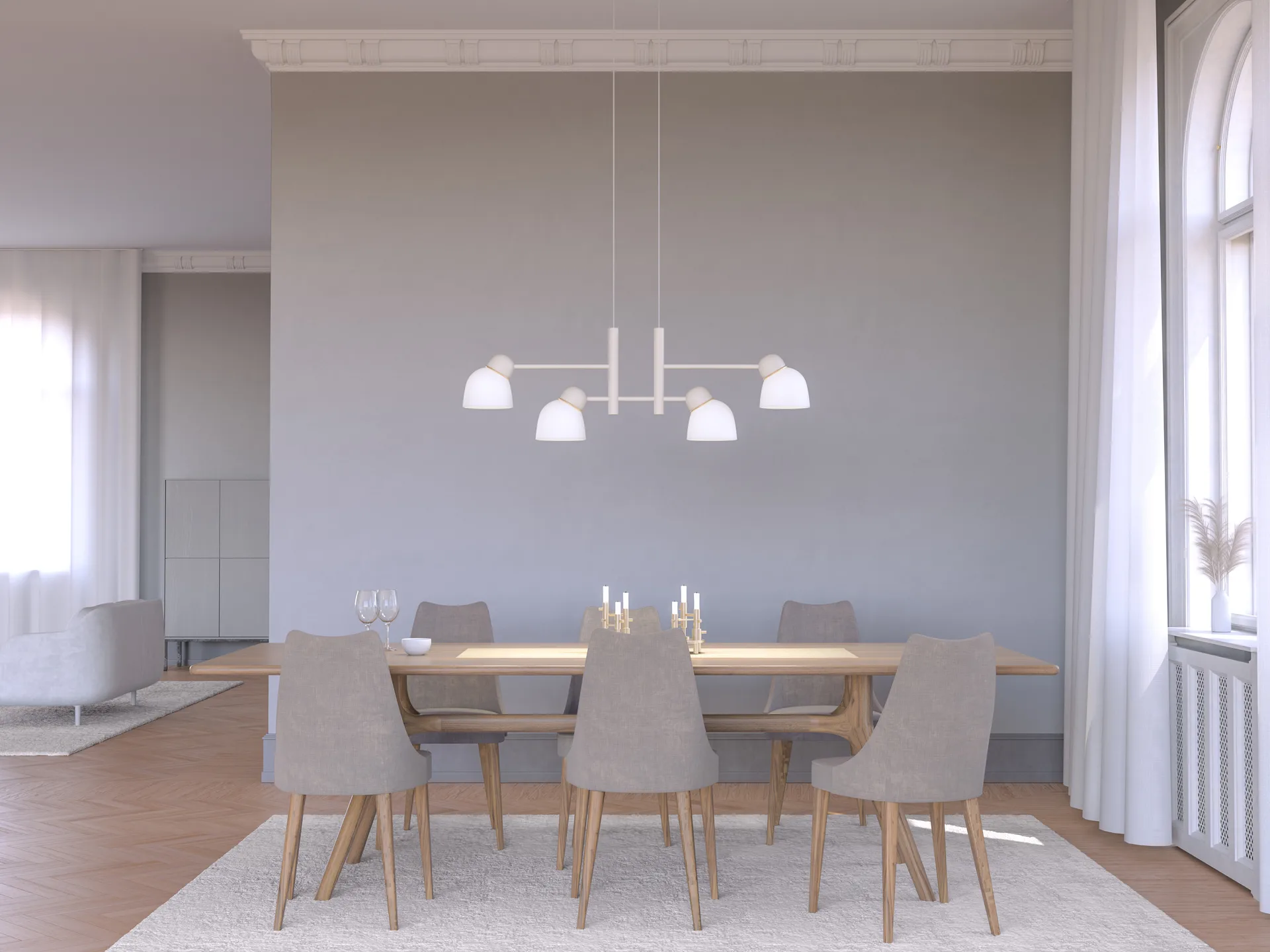 Candeeiro suspenso Bird 119,3 cm, Areia-latão-vidro opalino Belid