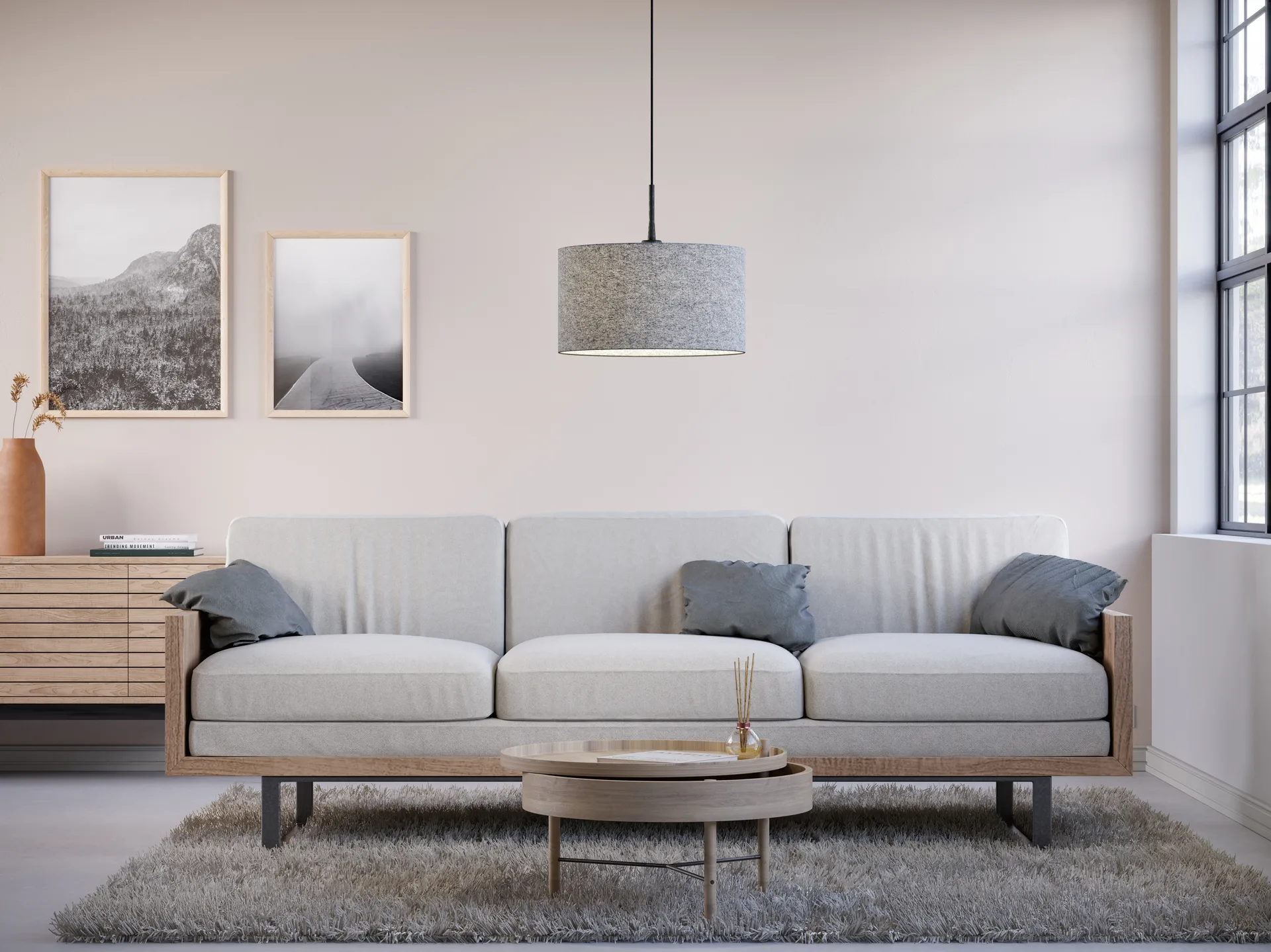 Candeeiro suspenso Soft Ø40 cm, lã cinza Belid