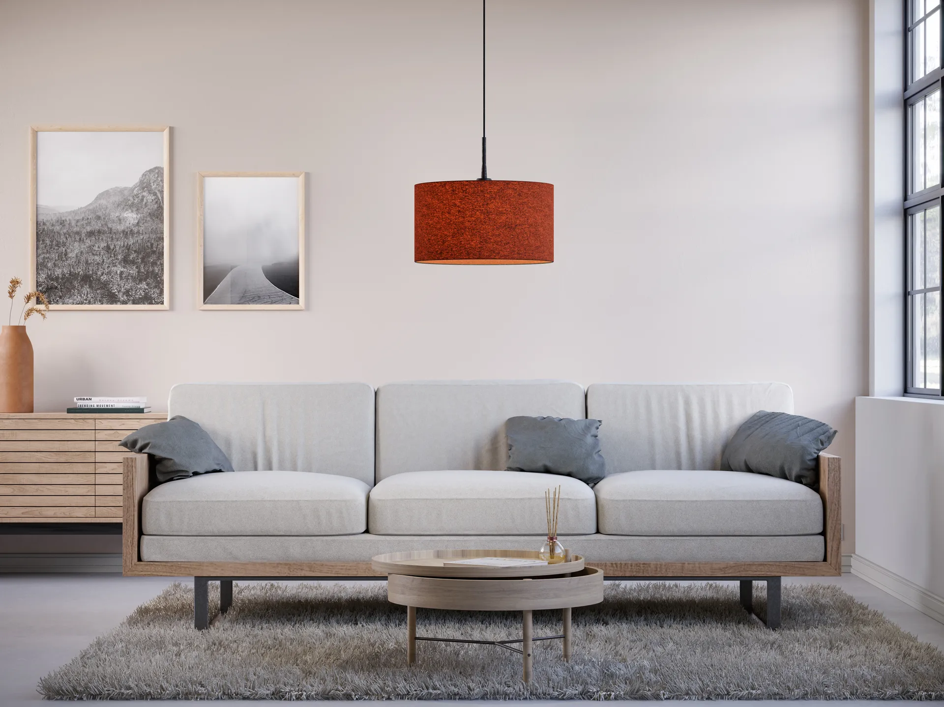 Candeeiro suspenso Soft Ø40 cm, Lã vermelho ferrugem Belid