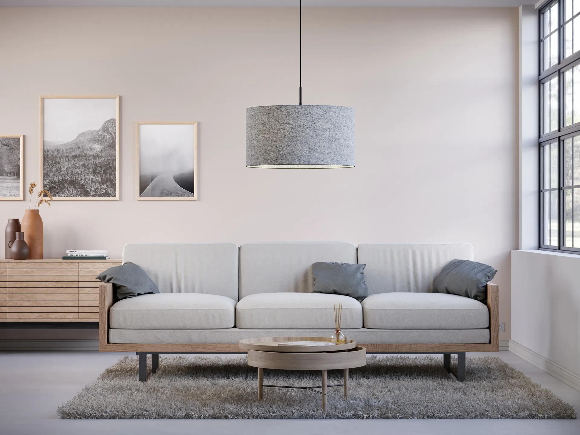 Candeeiro suspenso Soft Ø57 cm, lã cinza Belid