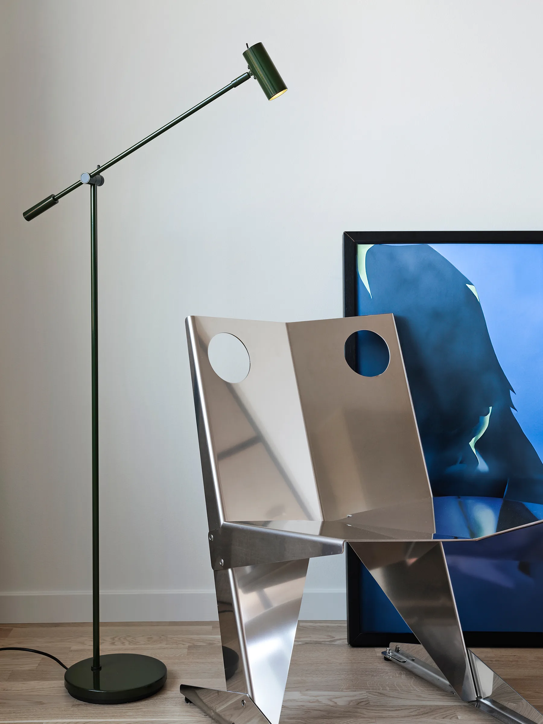 Cato candeeiro de pé 134 cm, Verde floresta brilhante-preto fosco Belid