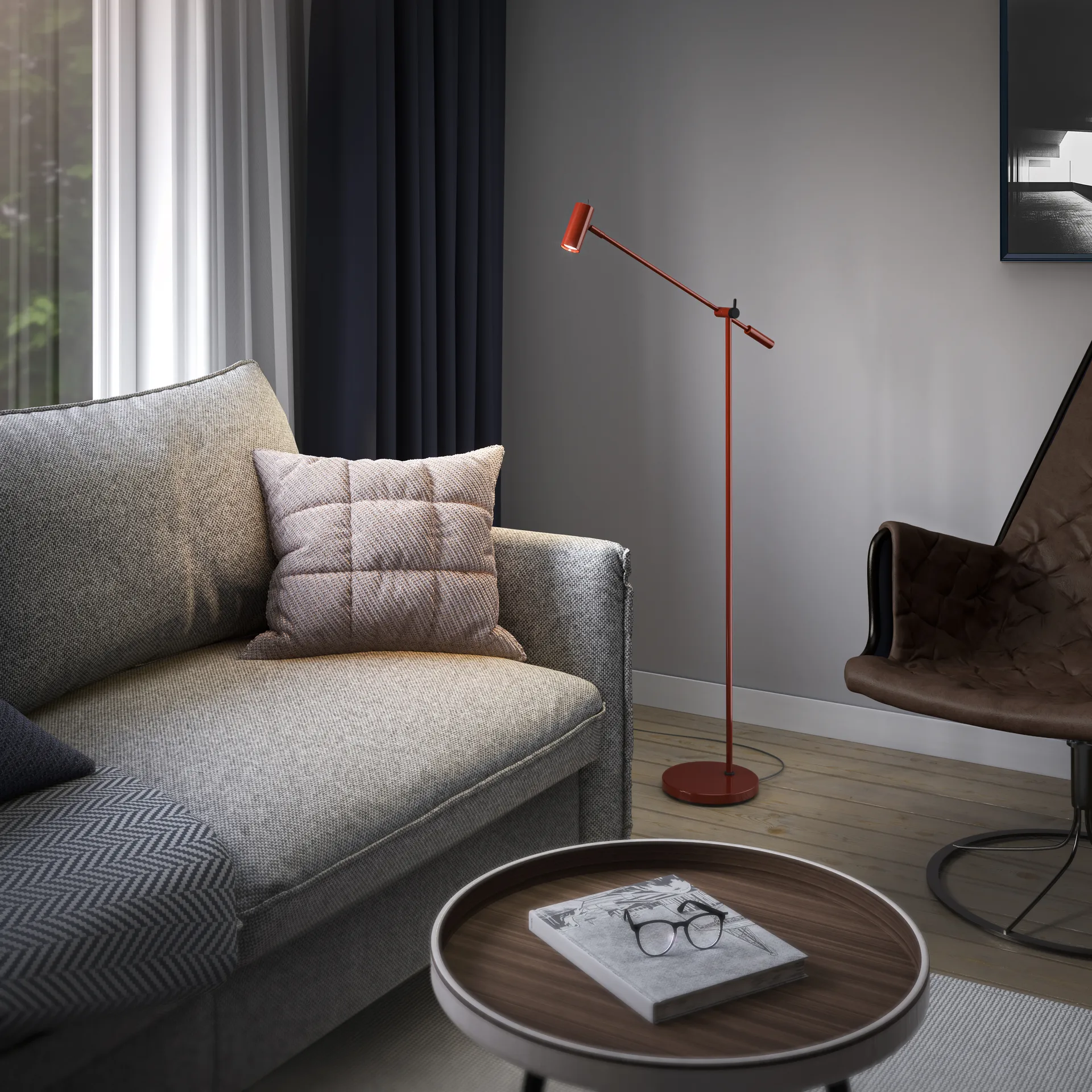 Cato candeeiro de pé 134 cm, Vermelho rubi brilhante-preto mate Belid