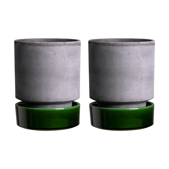 Hoff vaso 2-pack - Ø8 cm, Raw Grey-Emerald Green - Bergs Potter