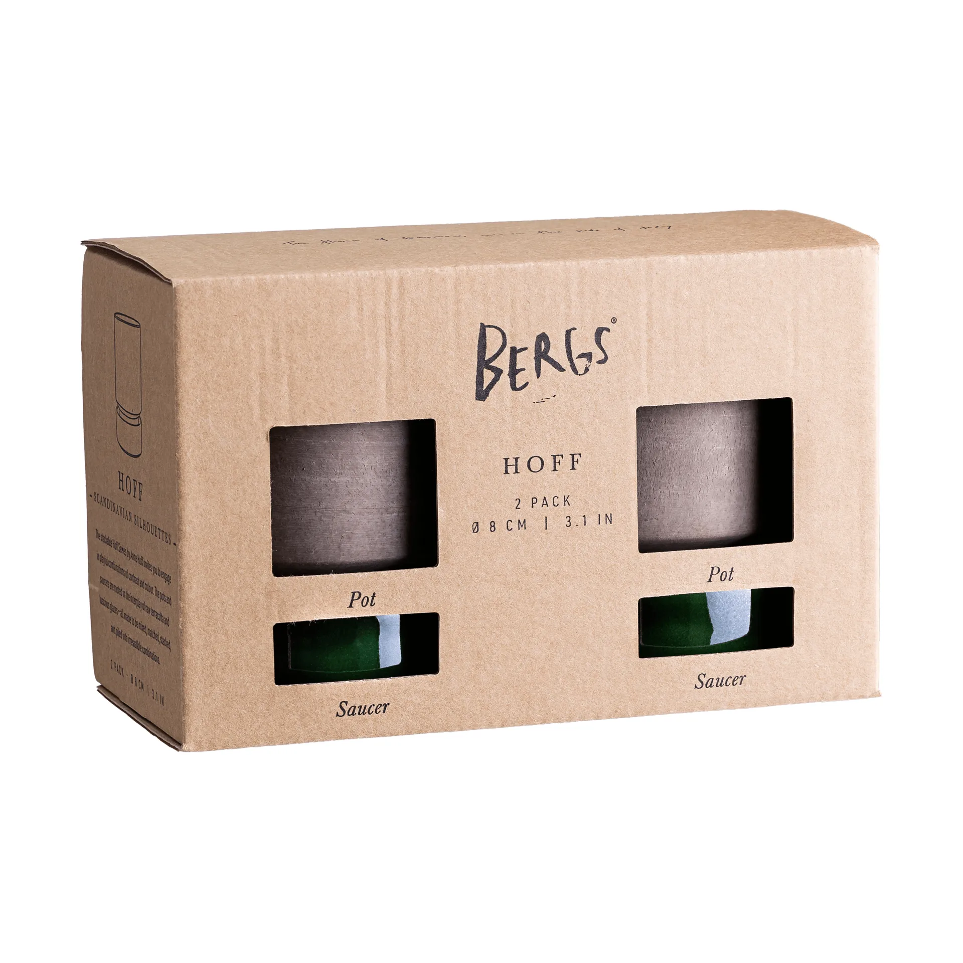 Hoff vaso 2-pack, Ø8 cm, Raw Grey-Emerald Green Bergs Potter