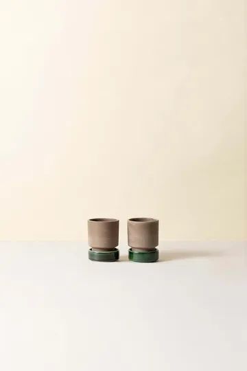 Hoff vaso 2-pack - Ø8 cm, Raw Grey-Emerald Green - Bergs Potter