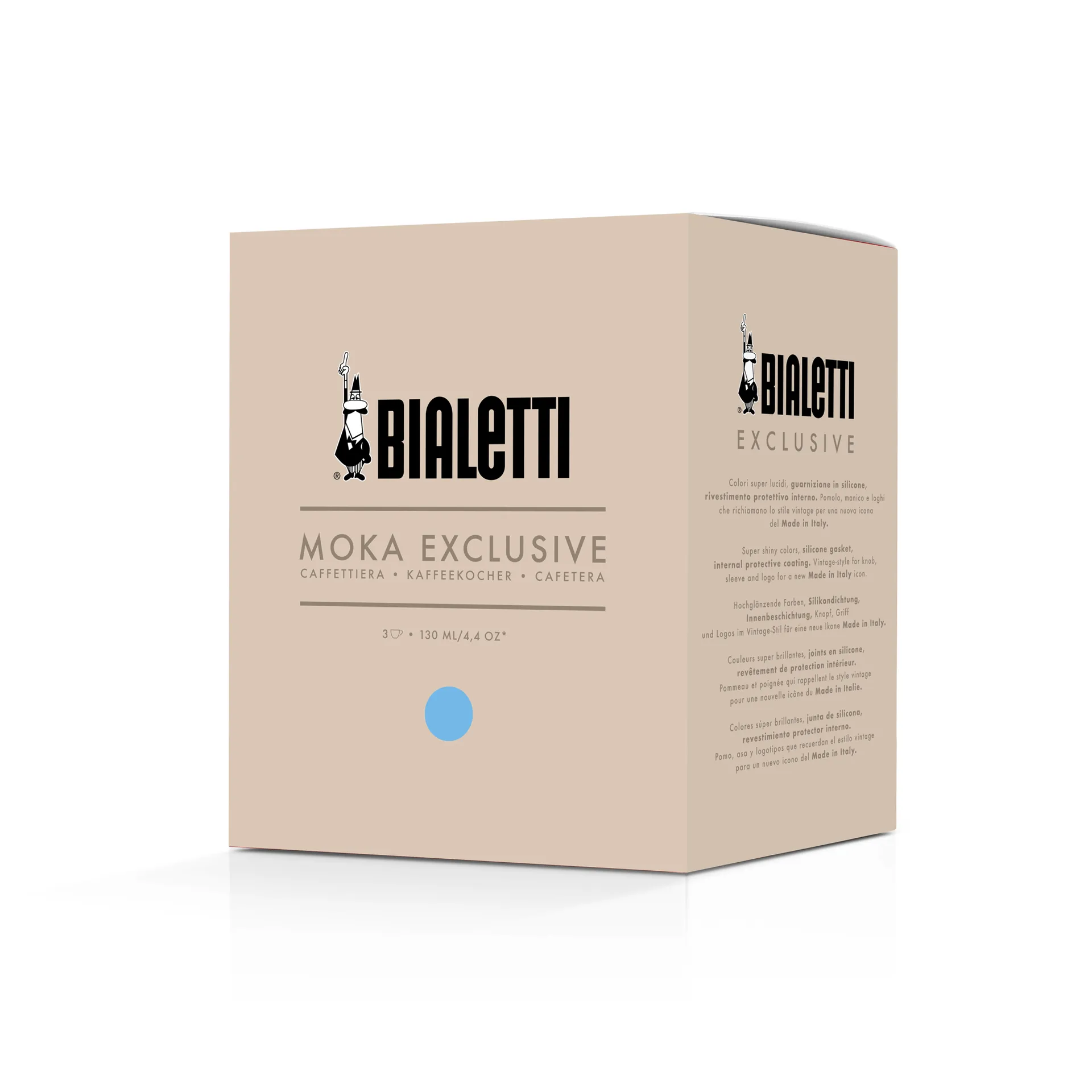 Bialetti exclusiva cafeteira moka, Azul-claro, 3 chávenas Bialetti