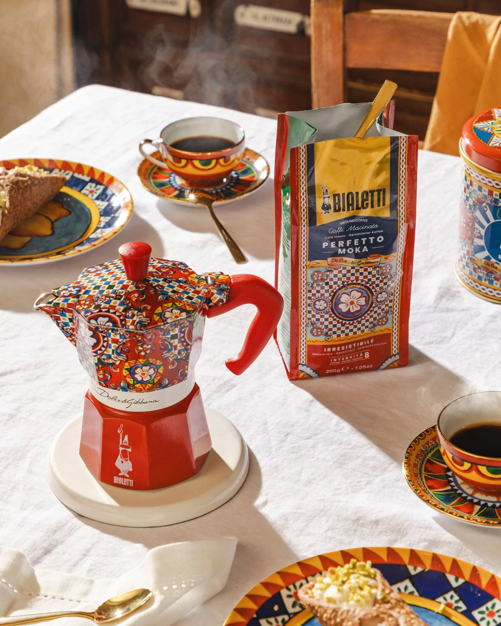 Bialetti x Dolce & Gabbana cafeteira moka, Carrinho siciliano, 3 copos Bialetti