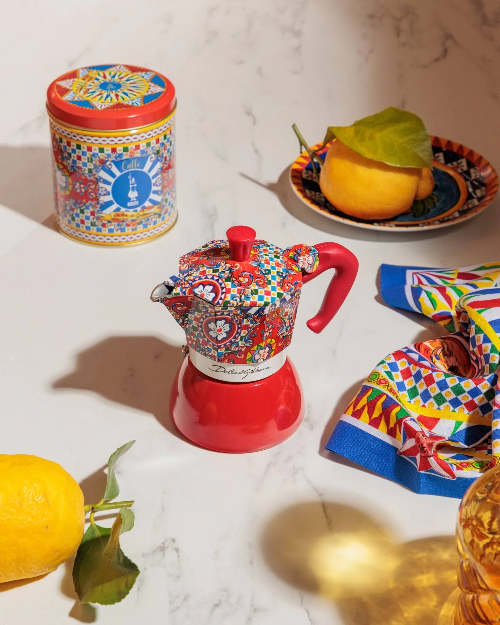 Bialetti x Dolce & Gabbana cafeteira moka para indução, Carrinho siciliano, 4 copos Bialetti