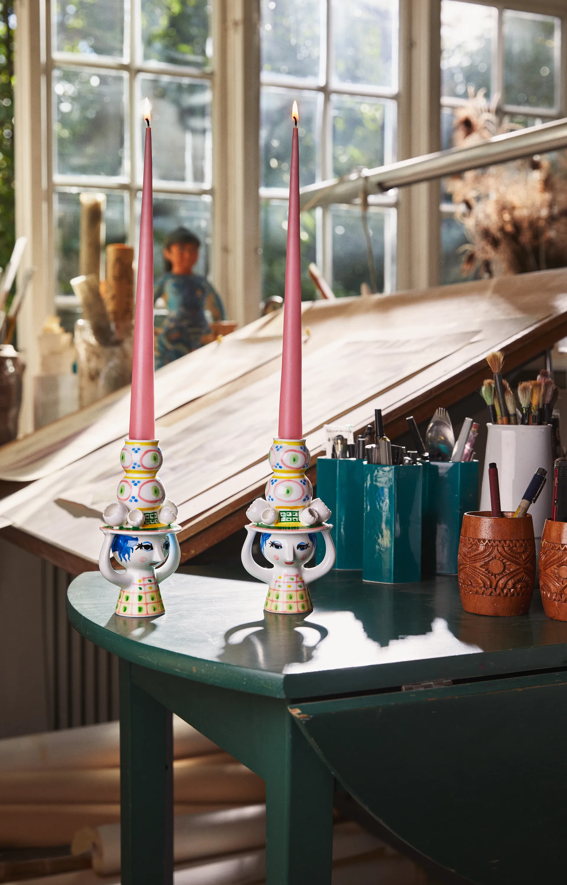 Castiçal Lady with Hat H16 cm, Rosa Bjørn Wiinblad