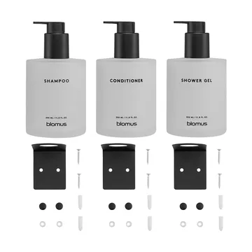 Kirei garrafas de vidro incl. suporte de parede, pack de 3 - Branco, monta-se com parafusos - blomus