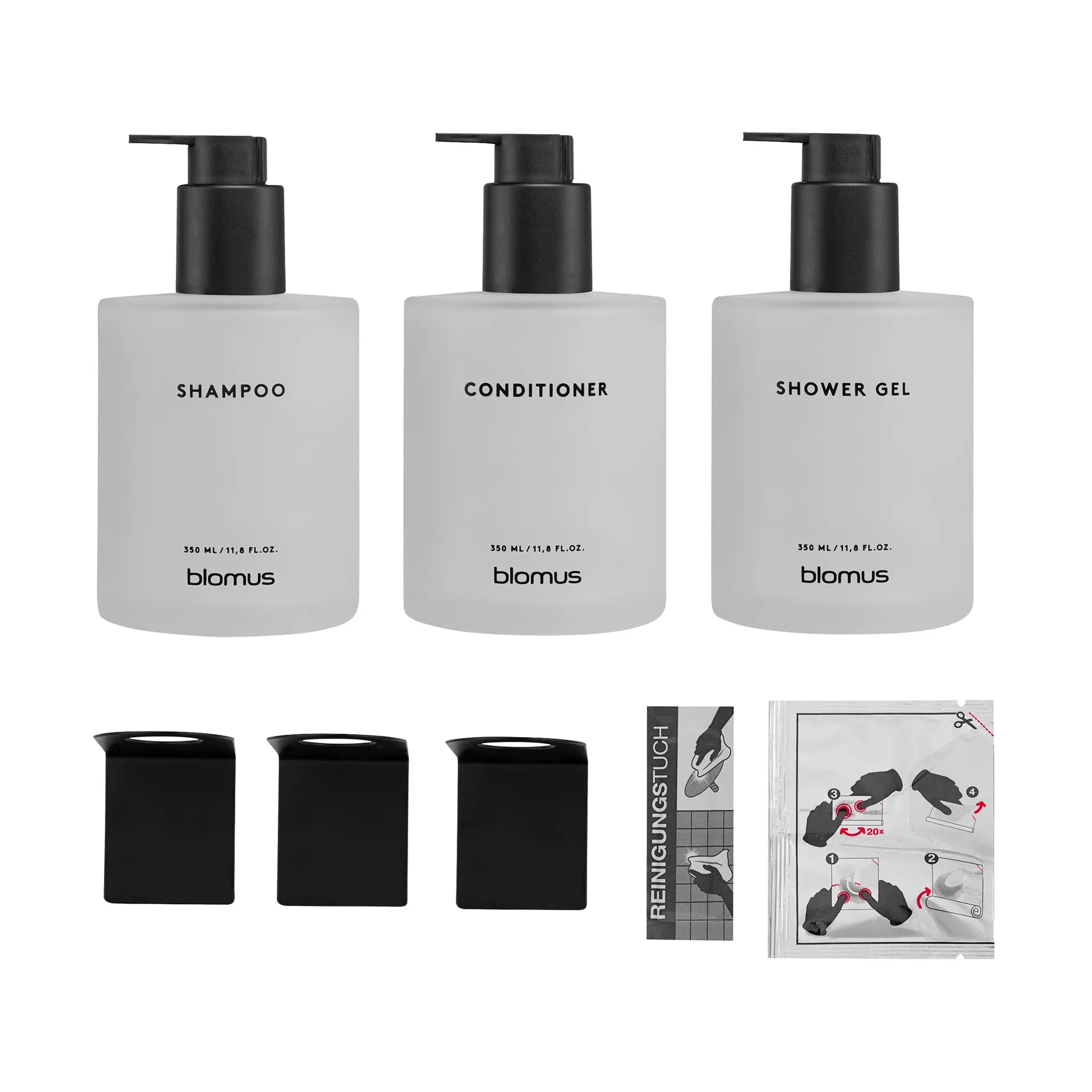Kirei garrafas de vidro incl. suporte de parede, pack de 3, Branco, montado com cola blomus