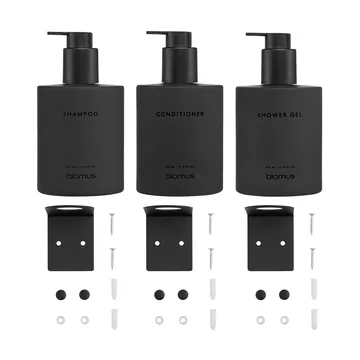 Kirei garrafas de vidro incl. suporte de parede, pack de 3 - Smoke, monta-se com parafusos - blomus