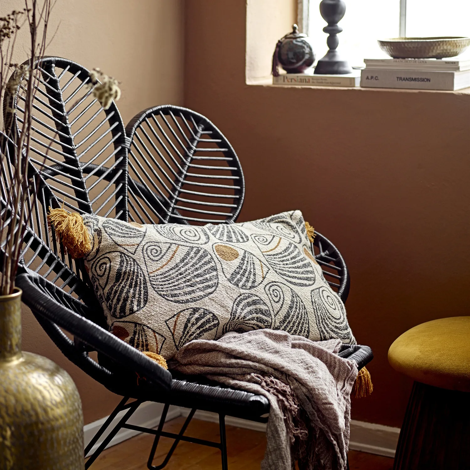 Almofada com franjas amarelas Bloomingville 40x60 cm, amarelo Bloomingville