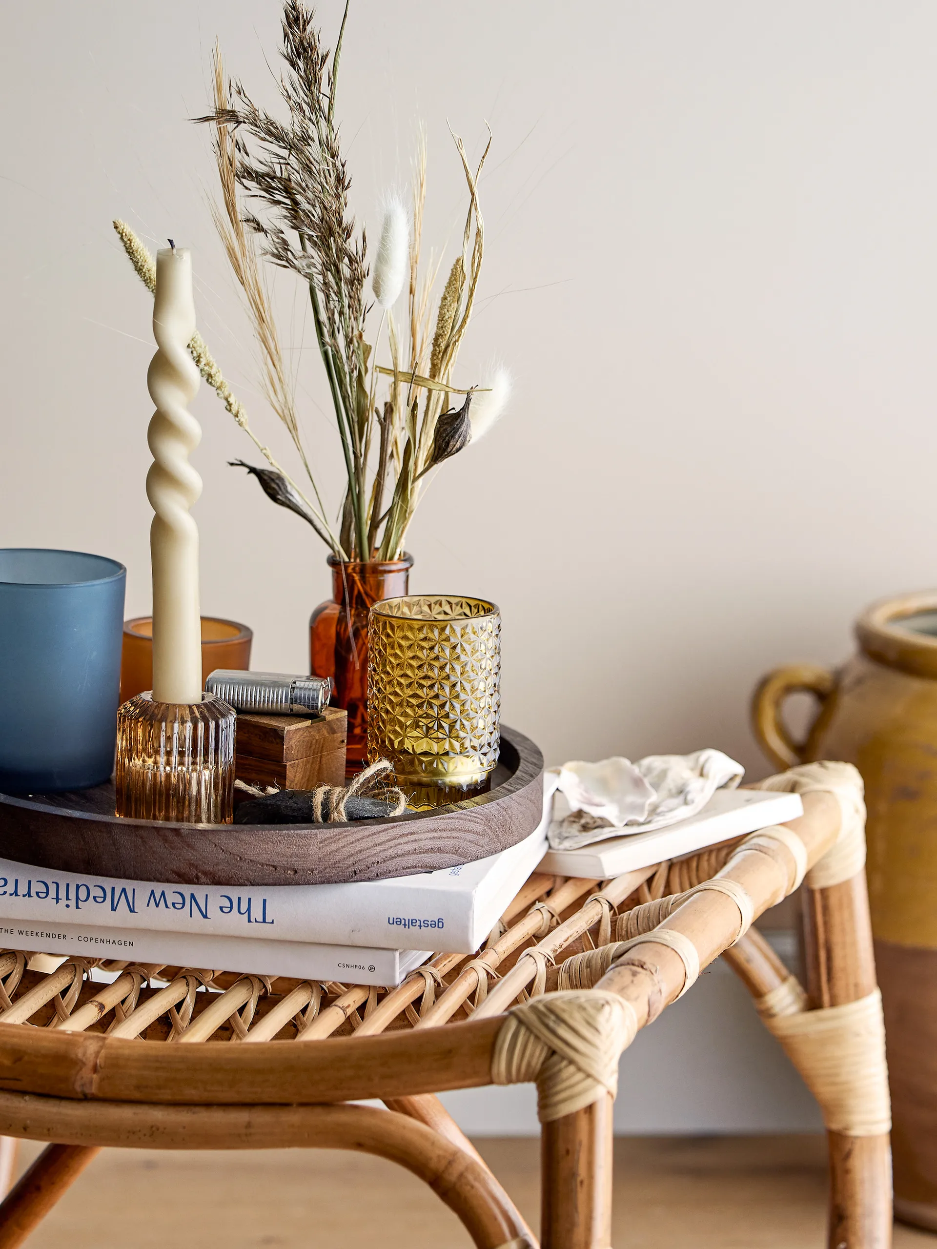 Bandeja Sanga com porta-velas 5 peças, Marrom-multi Bloomingville