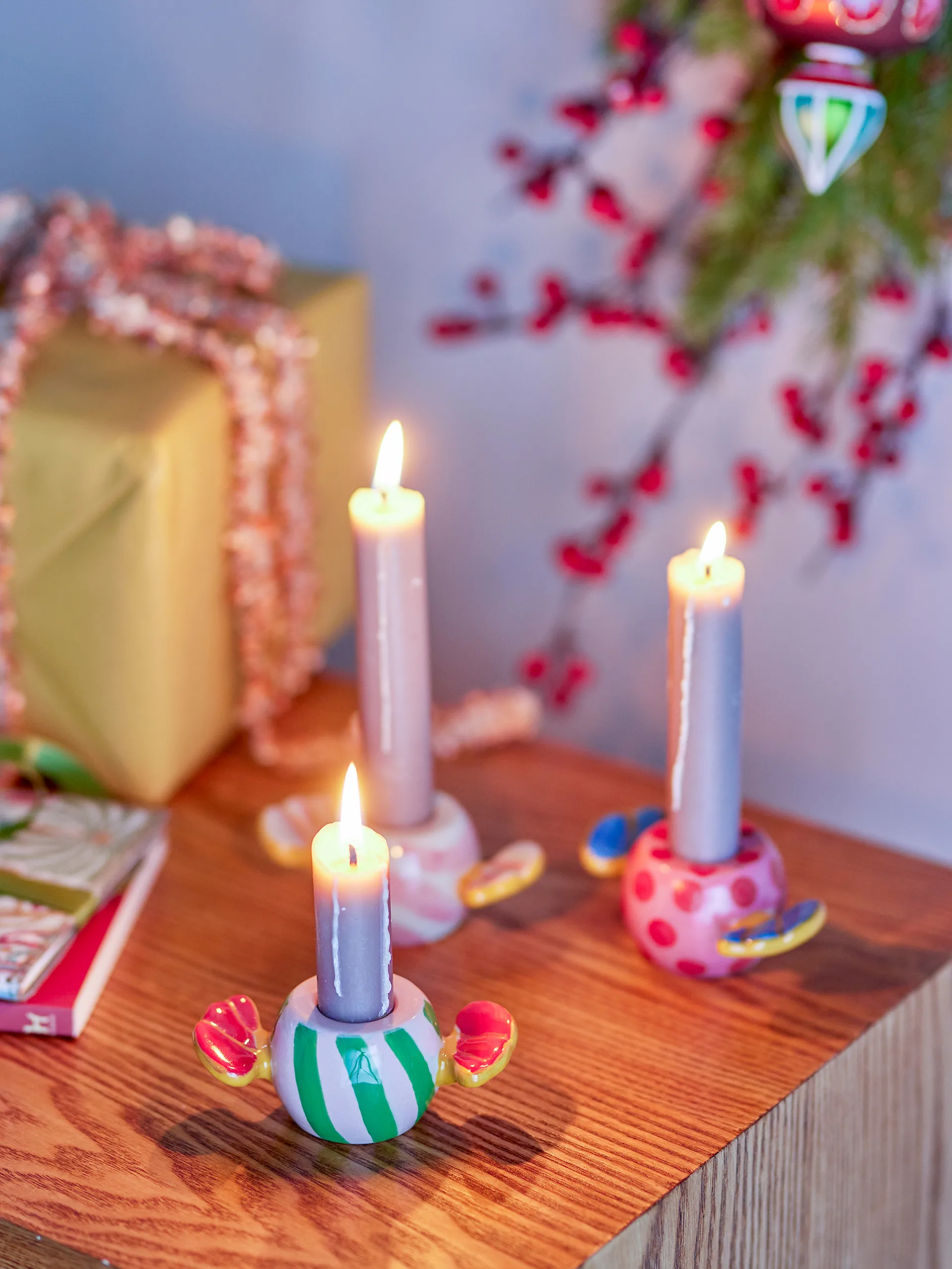 Caramella castiçais 3 peças, Rosa Bloomingville