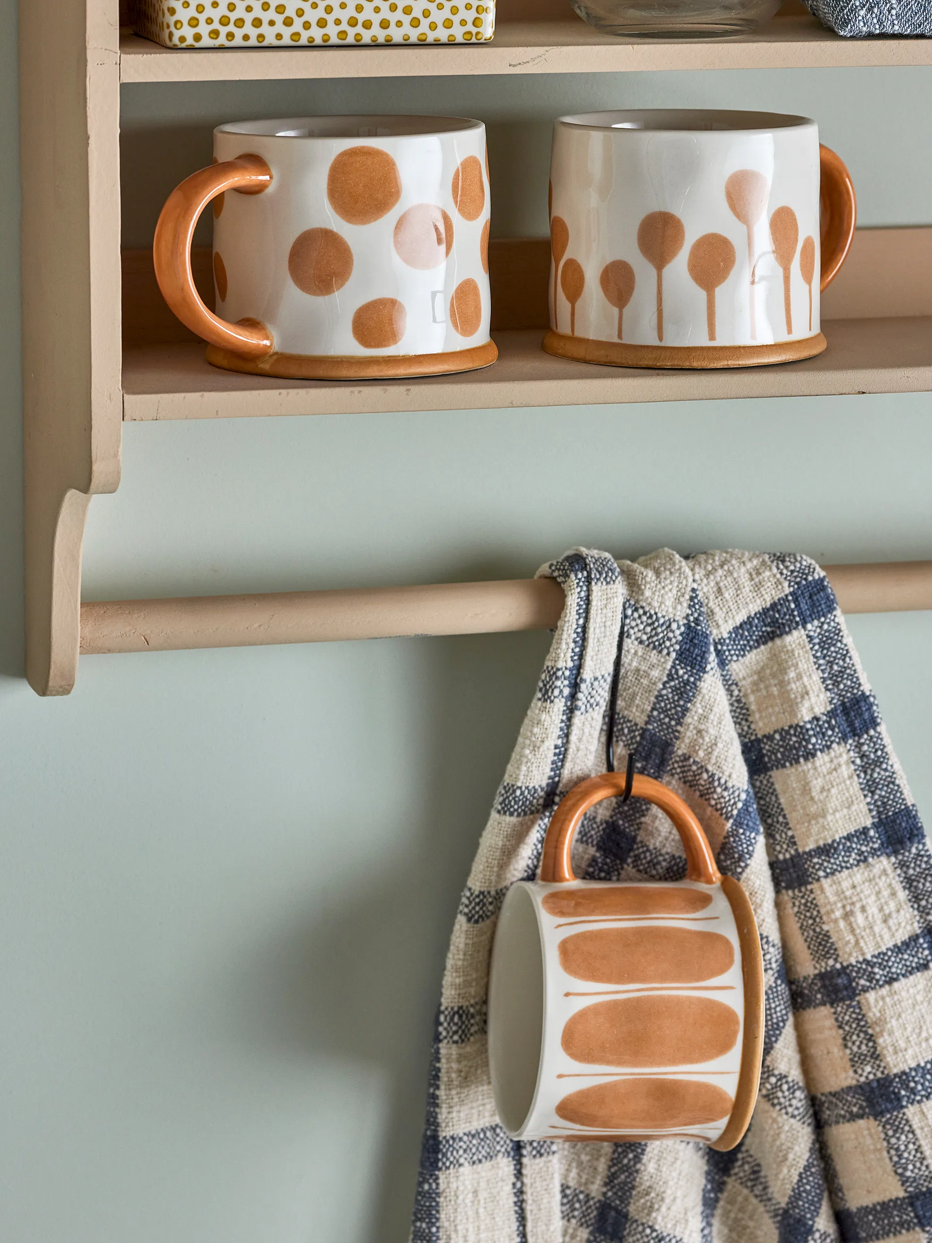 Conjunto de 3 canecas Linora 450 ml, Branco-Castanho Bloomingville