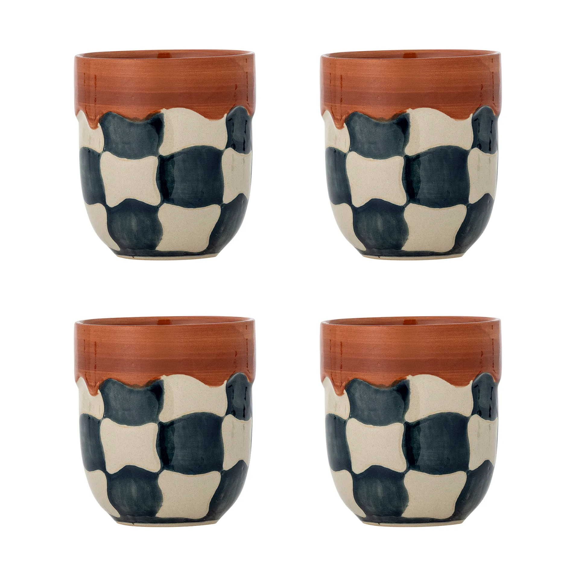 Conjunto de 4 canecas Check, Azul Bloomingville