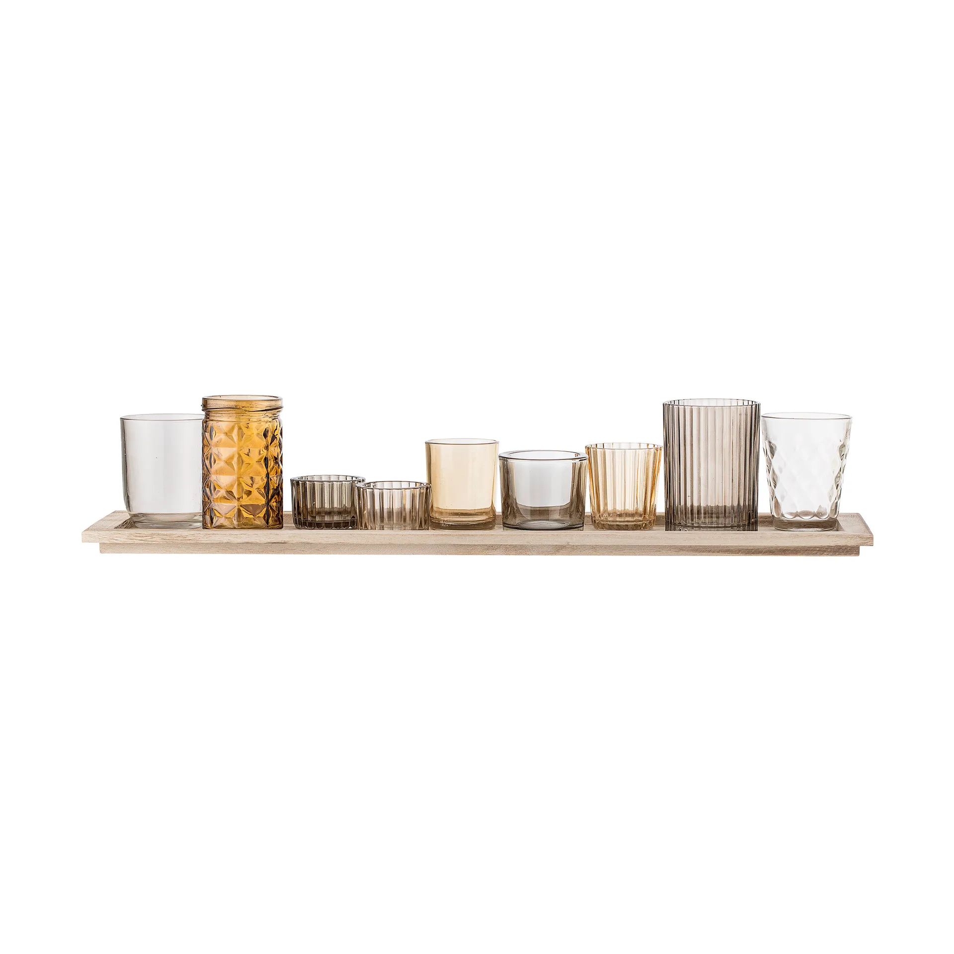 Conjunto de bandeja Sanga com castiçais de luz 10 peças, Castanho Bloomingville