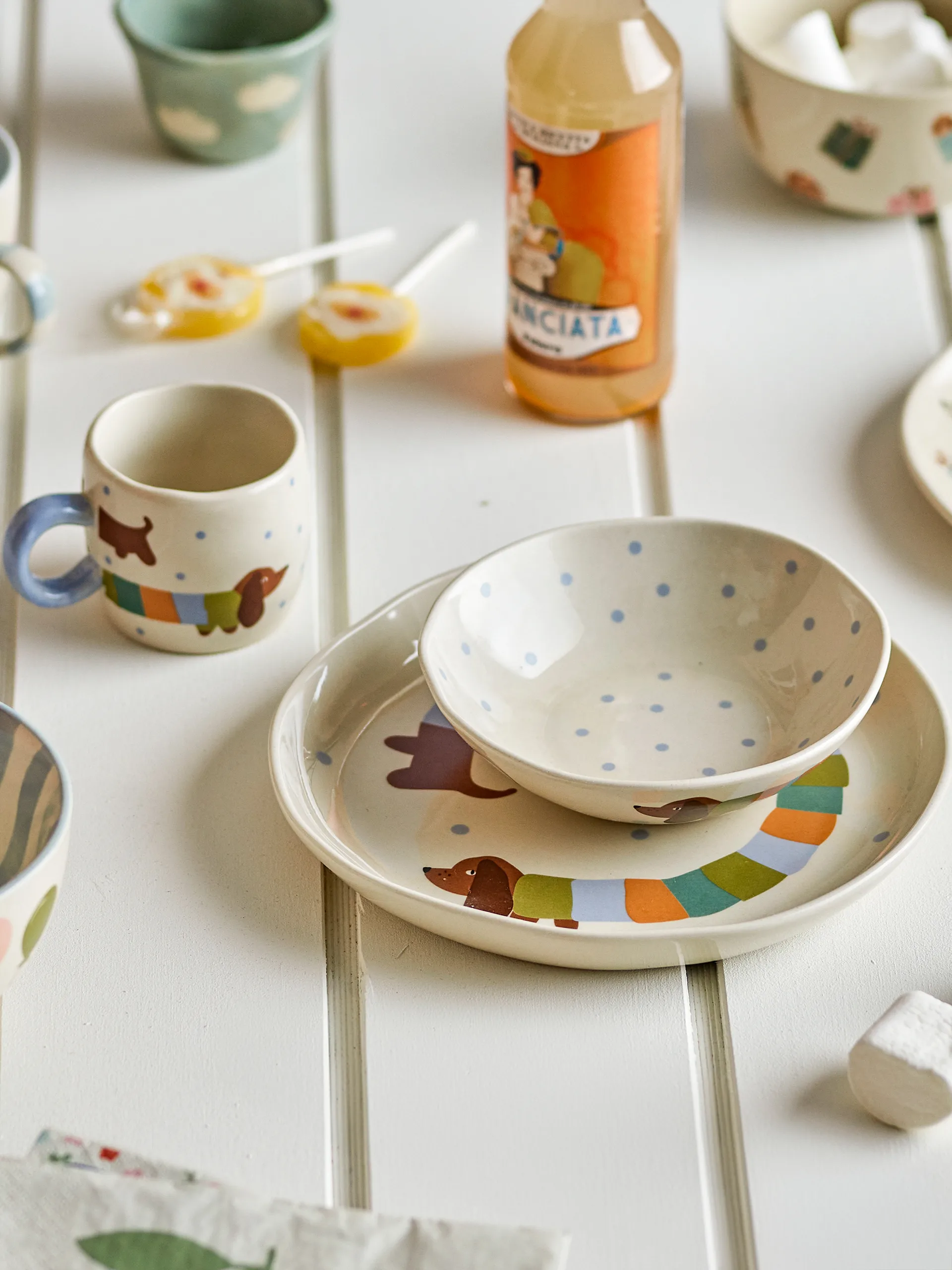 Conjunto de servir Charlie 3 peças, Azul-branco Bloomingville