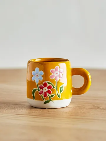 Copo Millie 110 ml - Amarelo, flores - Bloomingville