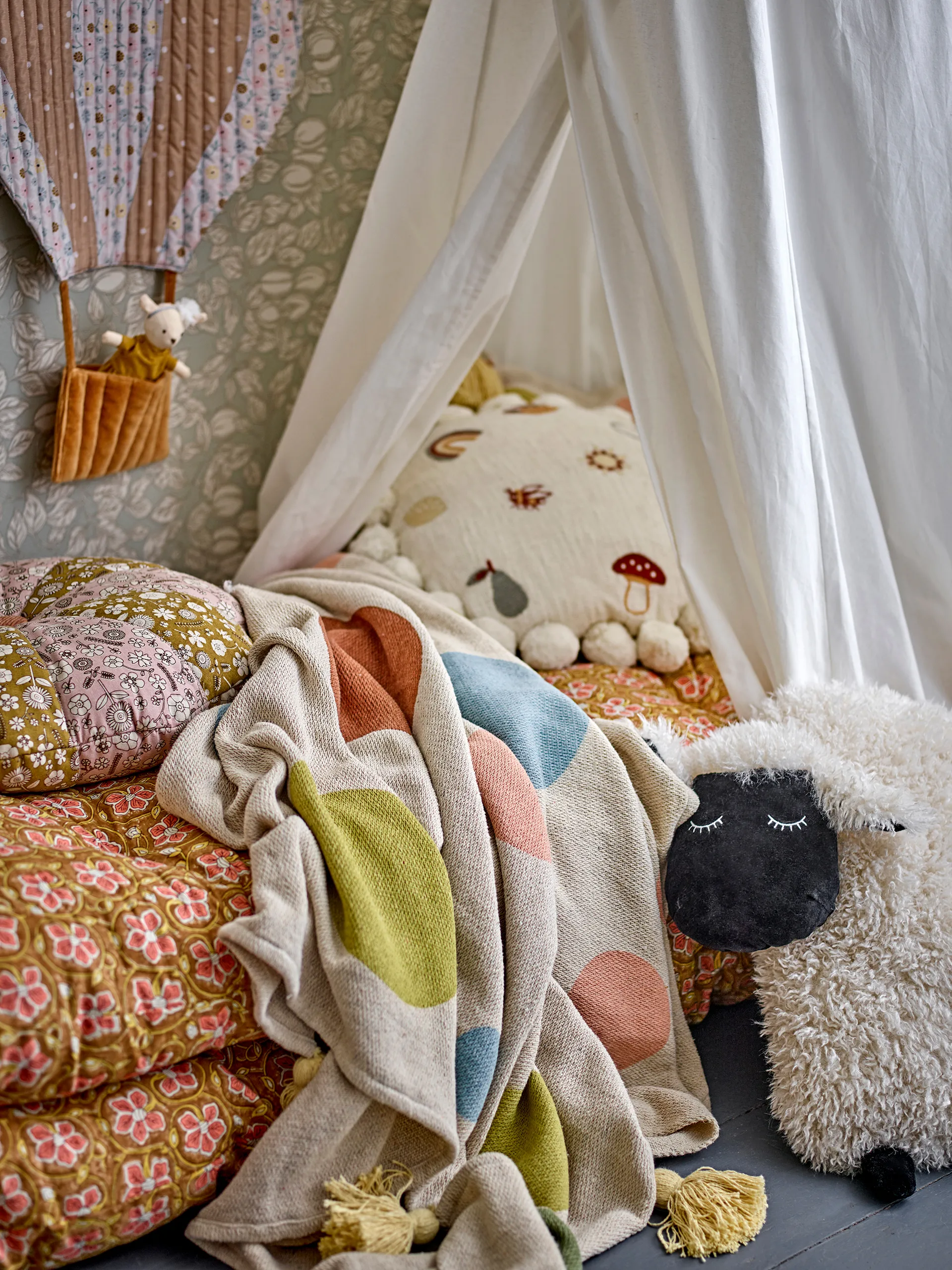 Decoração de parede Balão 45x60 cm, Azul-Castanho Bloomingville