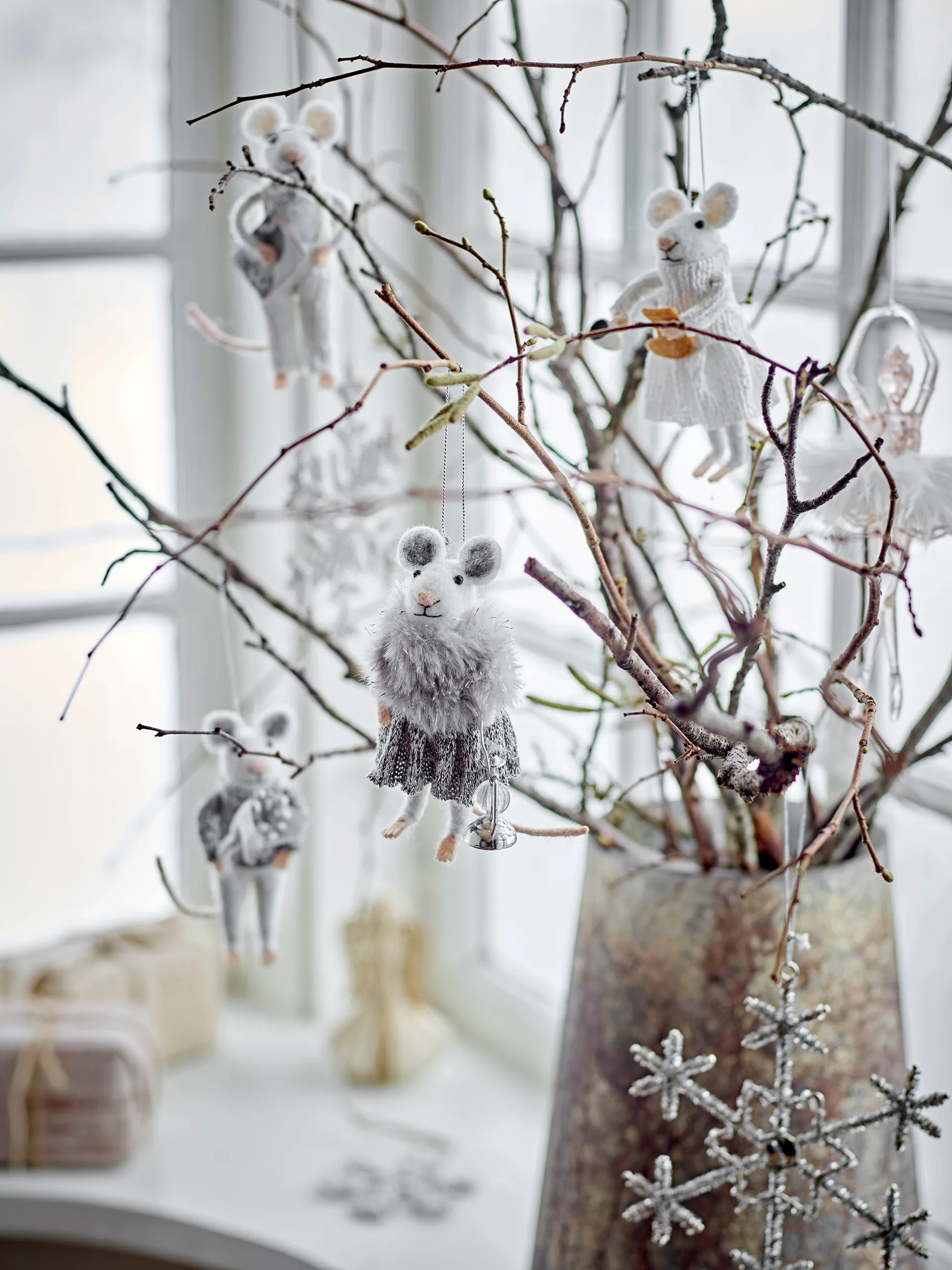 Enfeite de Natal Peo Ratinho, 2 peças, Branco Bloomingville