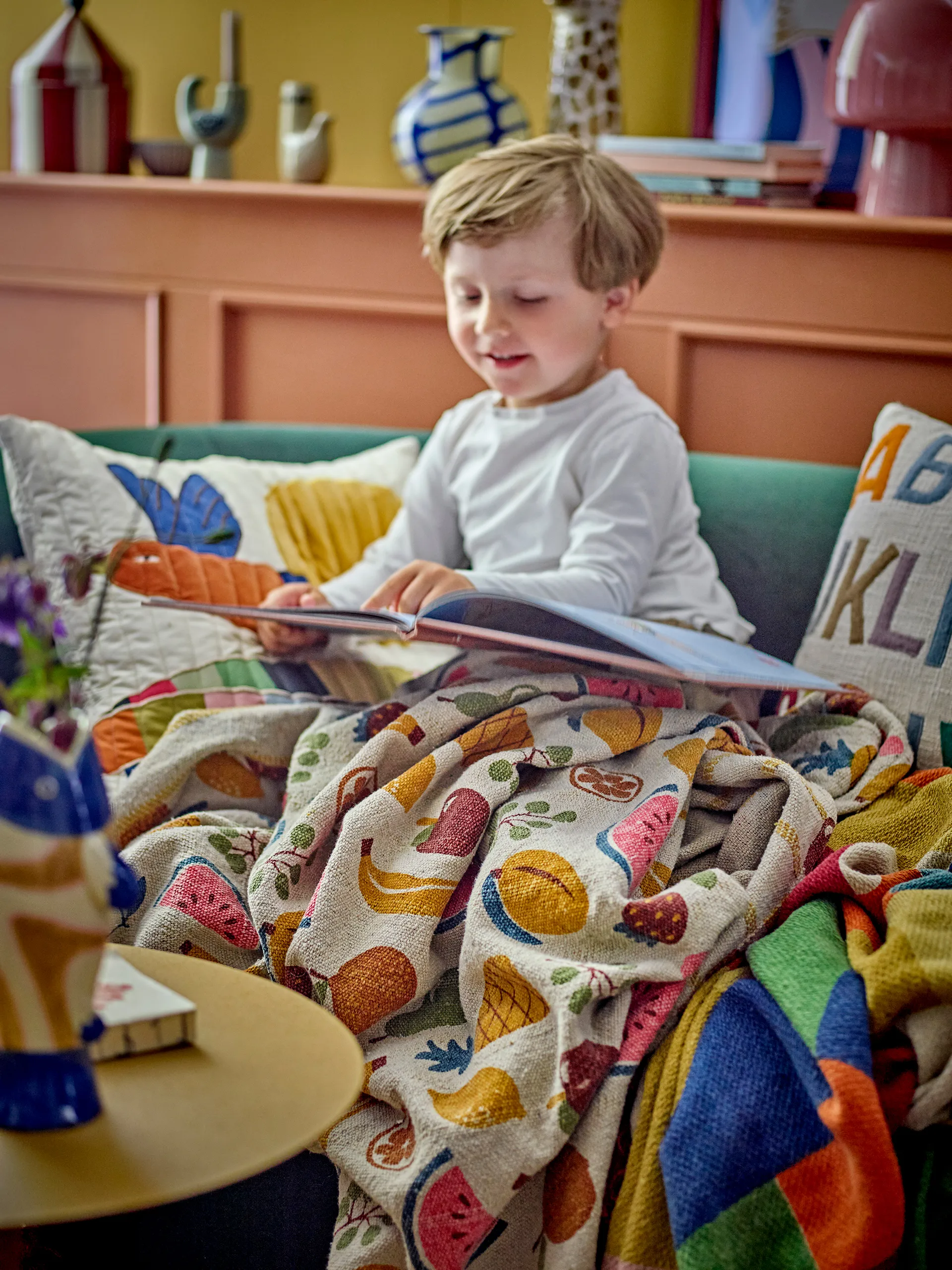 Fruitta manta de algodão 160x130 cm, Amarelo Bloomingville