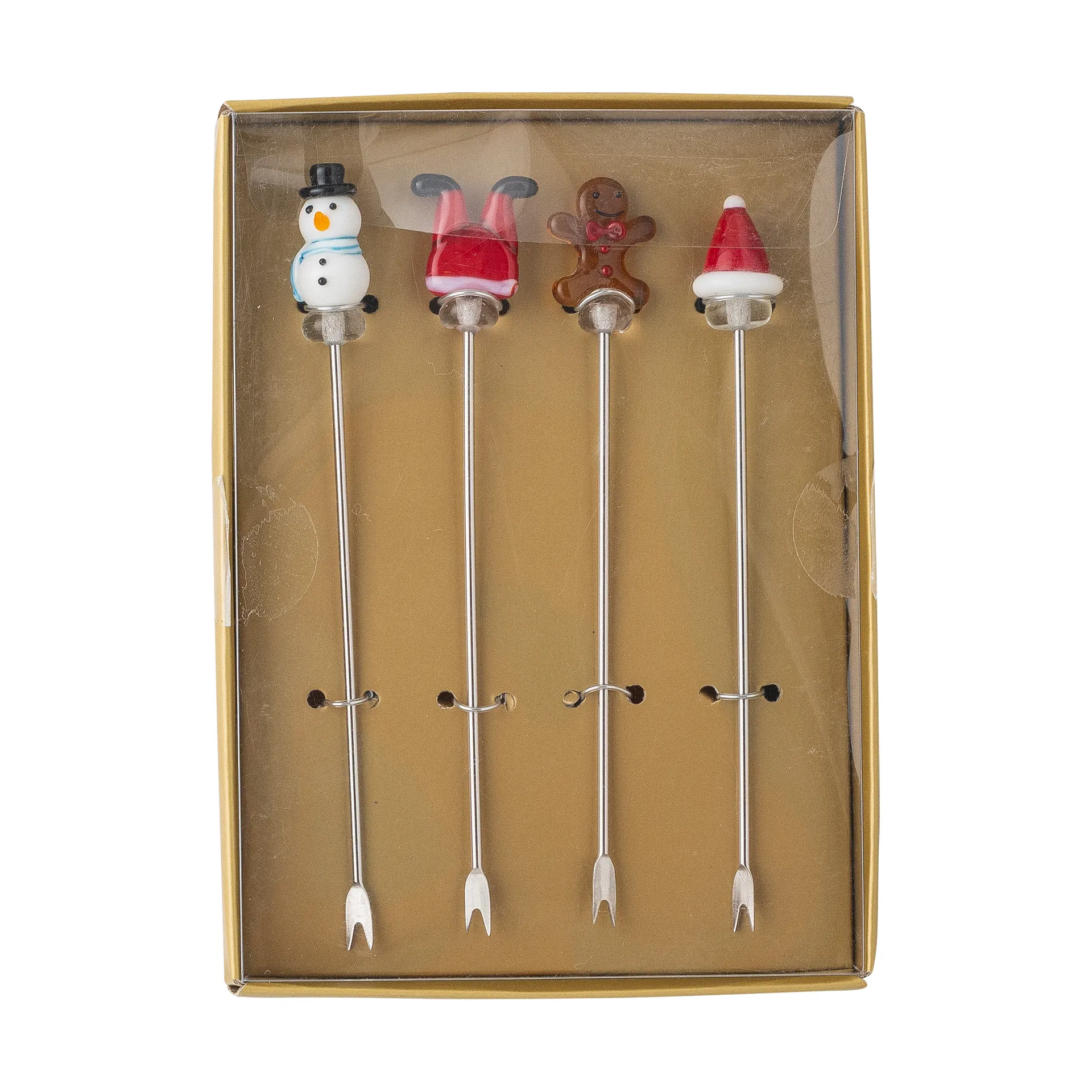 Garfo de coquetel Feliz 4 peças, Branco-vermelho Bloomingville